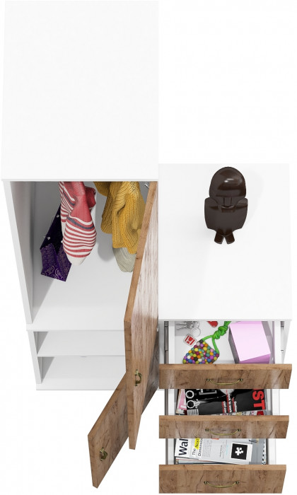 Лидер-8 Пенал МД 23Б + Тумба МД 3.16, цвет белый шагрень/крафт золото, ШхГхВ 80х50х190 см., универсальная сборка