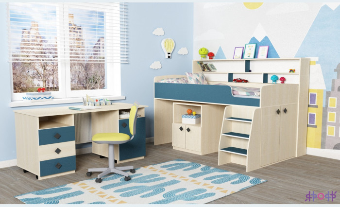 Кровать-чердак Малыш 5 (Белое дерево/Венге)