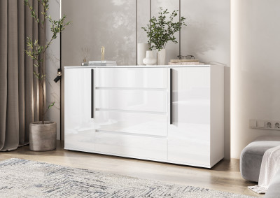 Норд Комод 2 двери 4 ящика (1600), Белый глянец/Белый