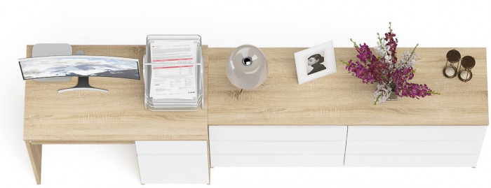 Мори Стол компьютерный МС-1 правый + Комод МК1380.6, цвет дуб сонома/белый, ШхГхВ 228х50х76,6 см., выдвижной ящик справа, НЕ универсальная сборка