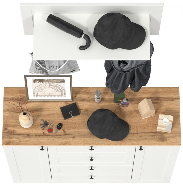 Остин 16.221 Комод + 15.12 Вешалка, цвет белый шагрень/дуб крафт золотой, ШхГхВ 120х41,9х210 см.