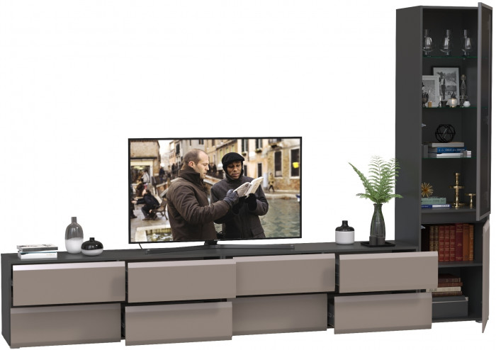 Сидней Комплектация № 129, цвет корпус: антрацит/фасады: МДФ веллюто капучино, ШхГхВ 309,8х41,3х205,2 см., универсальня сборка