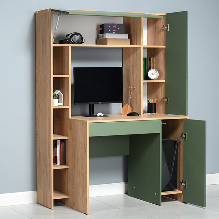 Стол компьютерный Комфорт 12.71, цвет гикори рокфорд натуральный/дымчатый зелёный, ШхГхВ 116,7х60,2х165,4 см., НЕ универсальная сборка