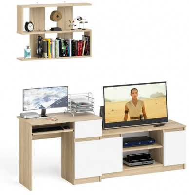 Мори Стол компьютерный МС-1 правый + Тумба МТВ1200.1 + Полка 900, цвет дуб сонома/белый, ШхГхВ 210,4х50х209,6 см., НЕ универсальная сборка