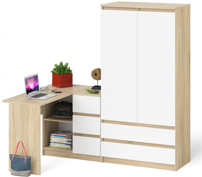 Мори Стол компьютерный МС-16 правый + Шкаф МШ900.1, цвет дуб сонома/белый, ШхГхВ 214,8х84,9х179,6 см., выдвижные ящики справа, НЕ универсальная сборка