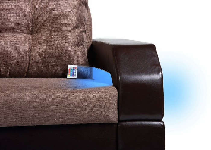 Диван-кровать Манчестер, еврокнижка, рогожка/экокожа, 160х195, коричневый