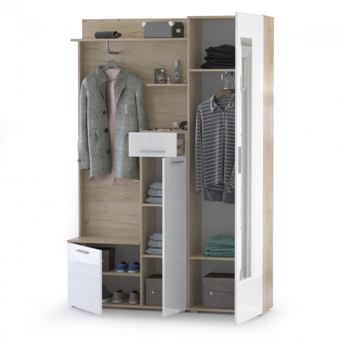 Лайн Прихожая № 01, дуб крафт серый/фасады МДФ белый глянец