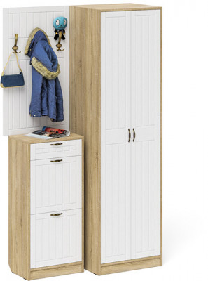 Прихожая П-6 Компоновка № 18, цвет дуб сонома/фасады МДФ белое дерево фрезеровка прованс, ШхГхВ 120х50х210 см., универсальная сборка