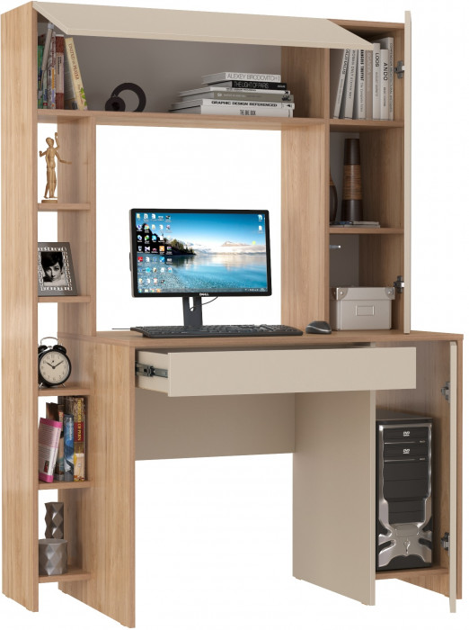 Стол компьютерный Комфорт 12.71, цвет гикори рокфорд натуральный/сатин, ШхГхВ 116,7х60,2х165,4 см., НЕ универсальная сборка