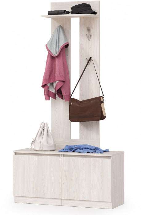 КР100 Ника прихожая 13.248 Тумба + 13.248 Тумба + 15.08 Вешалка, цвет ясень анкор светлый, ШхГхВ 107,6х38,1х207,9 см., универсальная сборка
