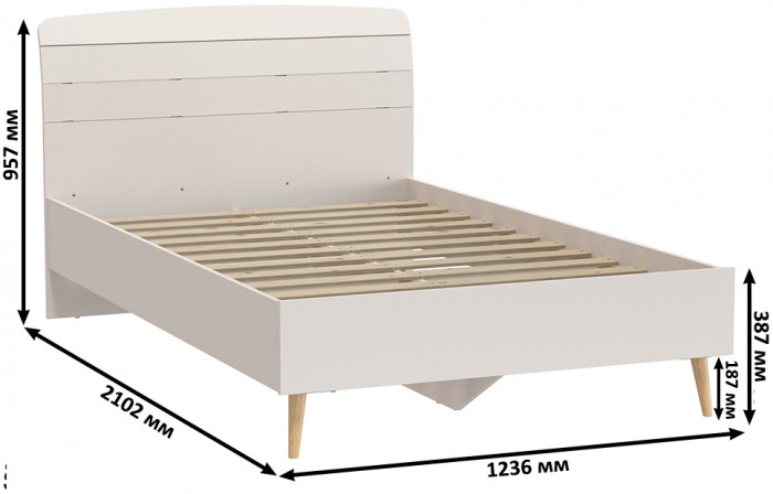Афина Спальня Кровать 1200 + Тумба прикроватная, цвет кашемир серый, ШхГхВ 123,6х210,2х95,7 + 45х37х45 см., сп.м. 1200х2000 мм., б/м, основание есть