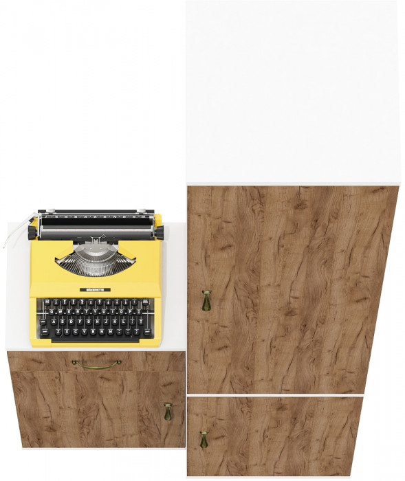 Лидер-8 Пенал МД 21Б + Тумба МД 3.15, цвет белый шагрень/крафт золото, ШхГхВ 80х37,5х190 см., универсальная сборка