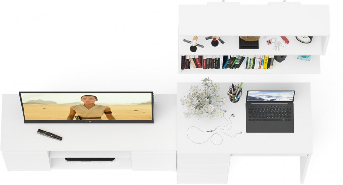 Мори Стол компьютерный МС-6 левый + Тумба МТВ1200.1 + Полка 900, цвет белый, ШхГхВ 210,4х50х209,6 см., НЕ универсальная сборка