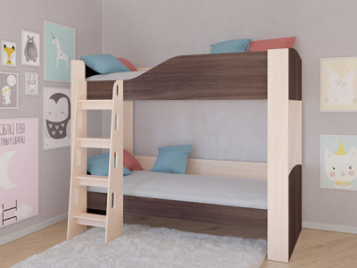 Кровать двухъярусная АСТРА 2 Дуб молочный/Дуб Шамони без ящика