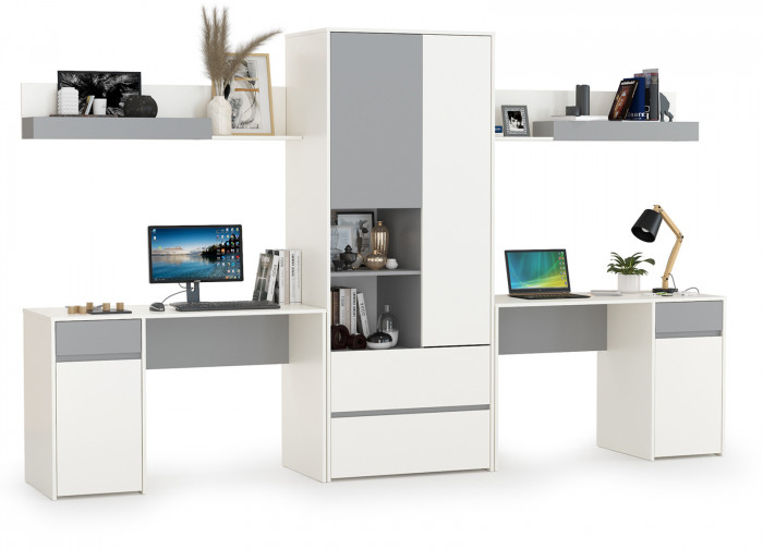 Торонто Компоновка № 18, цвет белый шагрень/стальной серый, ШхГхВ 320х53,1х195,7 см., универсальная сборка