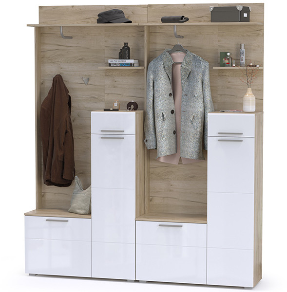 Лайн Прихожая № 02, дуб крафт серый/фасады МДФ белый глянец