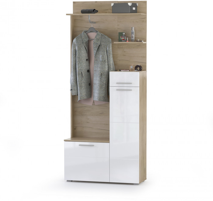 Лайн Прихожая № 02, дуб крафт серый/фасады МДФ белый глянец