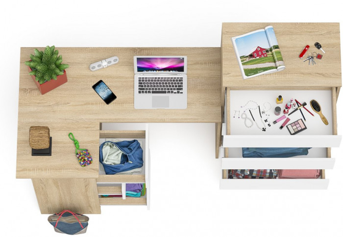 Мори компьютерный стол МС-16 левый + Комод МК700.5, дуб сонома/белый