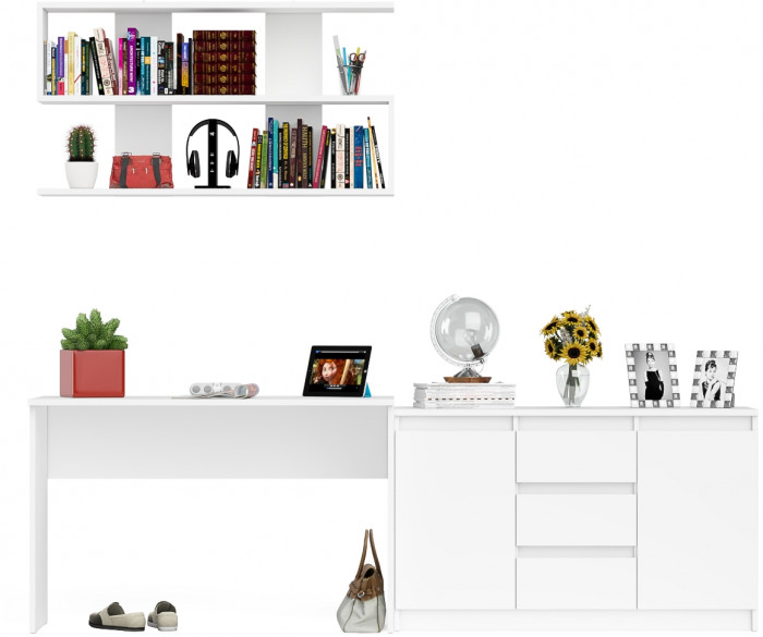 Мори письменный стол МСП1200.1 + Комод МК1200.3 + Полка 1200, белый