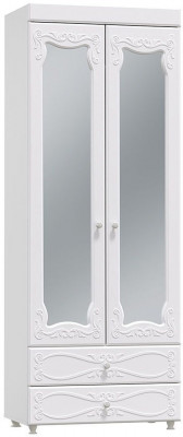 Шкаф 2-х дверный с зеркалами и ящиками (гл.410) Италия ИТ-45 белое дерево