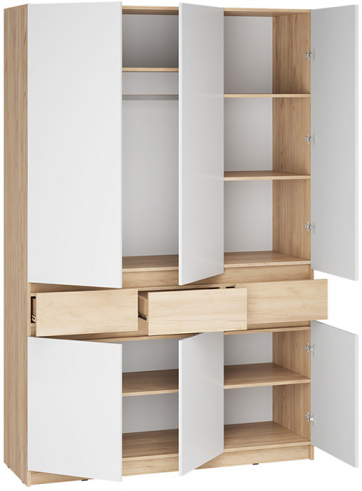 Шкаф распашной Стоуби ШК-1500, Дуб крафт золотой, Глянец белый