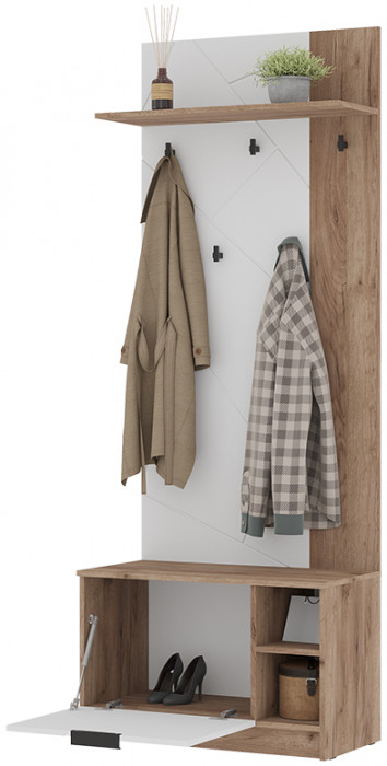 ОРЕГОН ПР 01 Прихожая (800х2100х400) Фасад МДФ БЕЛЫЙ СУПЕРМАТ,ДУБ КРАФТ ТАБАЧНЫЙ/Корпус ДУБ КРАФТ ТАБАЧНЫЙ