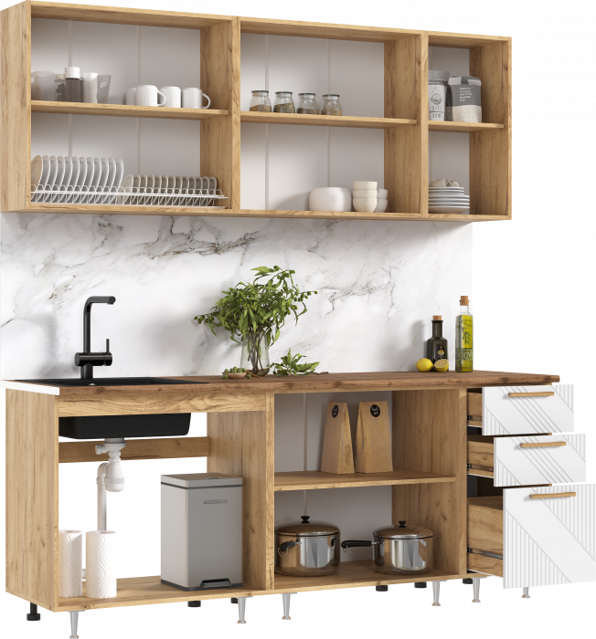 Кухня Ирис 2,0м (490), Дуб Крафт/Браш Вайт (Дуб вотан)