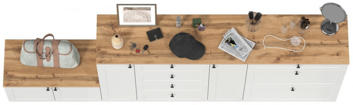 Остин 16.221 Комод + 16.121 Тумба для обуви + 13.257 Тумба, цвет белый шагрень/дуб крафт золотой, ШхГхВ 280х41,9х99,3 см.