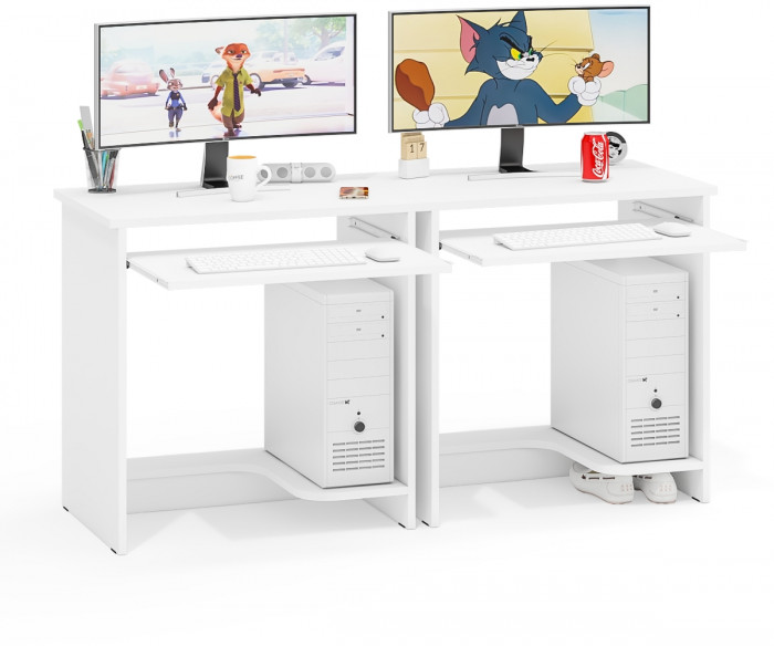 Два стола компьютерных С-МД-СК11-1, цвет белый шагрень, ШхГхВ 149,2х50х75 см., НЕ универсальная сборка