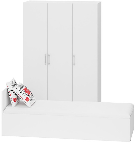 Спальня Стандарт 1-0800, цвет белый, ШхГхВ 83,5х203,5х70 + 135х52х200 см., сп.м. 800х2000 мм., без матраса, основание есть