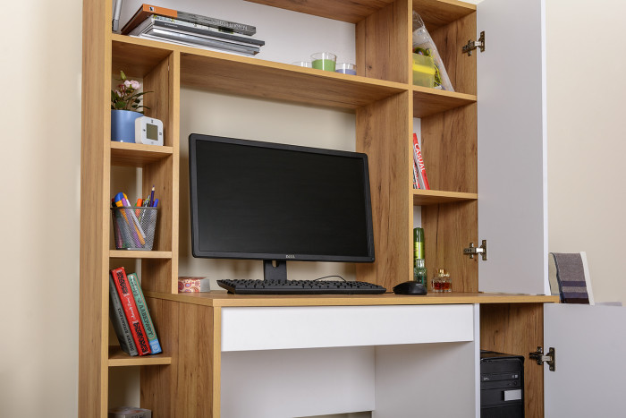 Стол компьютерный Комфорт 12.71, цвет дуб золотой/белый, ШхГхВ 116,7х60,2х165,4 см., НЕ универсальная сборка