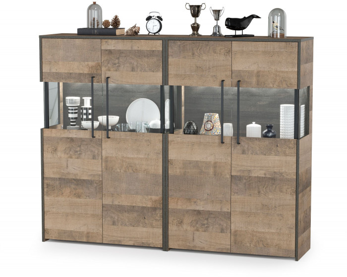 Трувор 13.306 Комод с витриной + 13.306 Комод с витриной, цвет дуб гранж песочный/интра, ШхГхВ 171,6х37х135,3 см., есть светодиодная подсветка