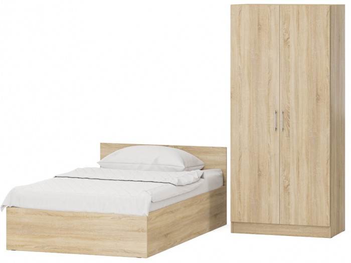 Кровать с ящиками 1200 + Шкаф 2-х створчатый Стандарт, цвет дуб сонома, ШхГхВ 123,5х203,5х70 + 90х52х200 см., сп.м. 1200х2000 мм., б/м, основание есть