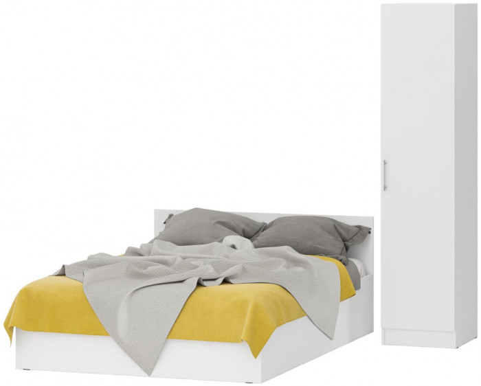 Кровать 1400 + Пенал Стандарт, цвет белый, ШхГхВ 143,5х203,5х70 + 45х52х200 см., сп.м. 1400х2000 мм., без матраса, основание есть