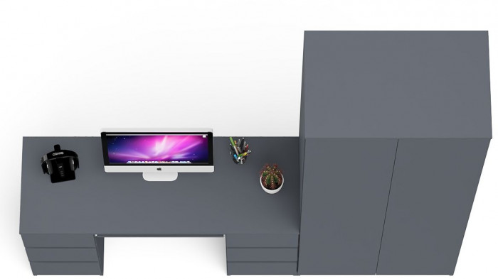 Мори Стол компьютерный МС-2 + Шкаф МШ800.1, цвет графит, ШхГхВ 215,8х50,4х209,6 см., универсальная сборка