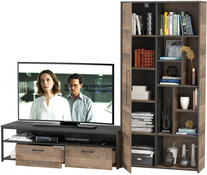 Трувор 13.70 Тумба под ТВ + 13.206 Шкаф-стеллаж, дуб гранж песочный/интра