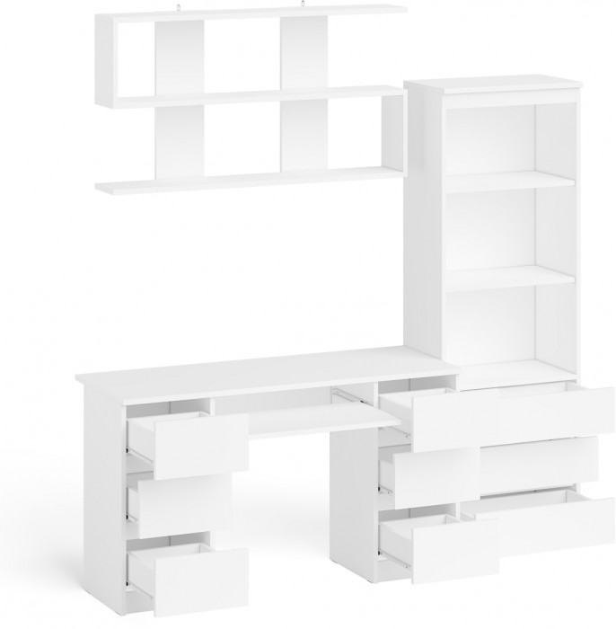 Мори компьютерный стол МС-2 + Стеллаж МСТ600.3 + Полка 1200, белый