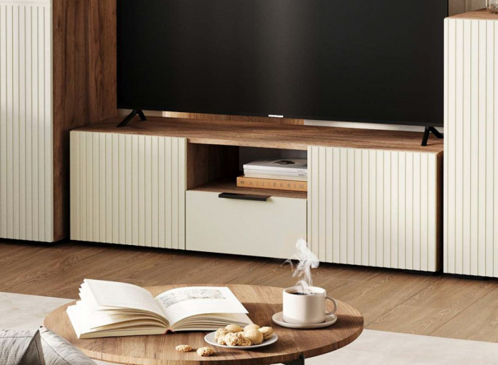 СОНАТА ТВ 01 Тумба ТВ (1200х365х400) Фасад МДФ МОНО КЕРАМИКА/Корпус ДУБ КРАФТ ТАБАЧНЫЙ