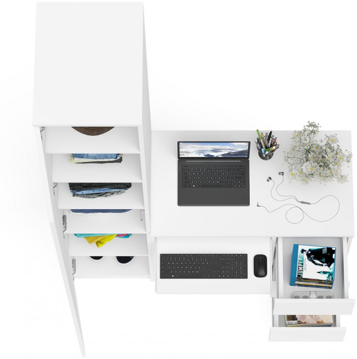 Мори компьютерный стол МС-6 правый + Пенал МШ400.1, белый