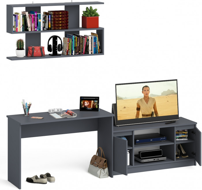 Мори письменный стол МСП1200.1 + Тумба МТВ1200.1 + Полка 1200, графит