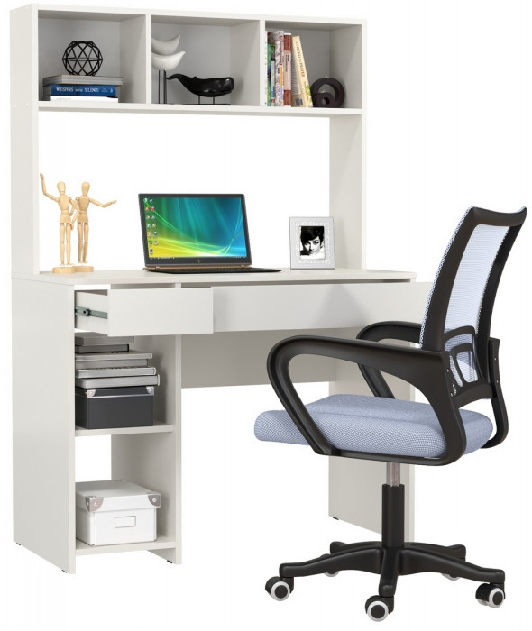 Стол компьютерный Комфорт 12.77F + кресло 103 серое, цвет белый шагрень, ШхГхВ 100х49,8х147 см., универсальная сборка