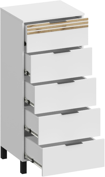 Комод высокий 5 ящиков КМ-4105, Белый/Профиль МДФ Дуб вотан