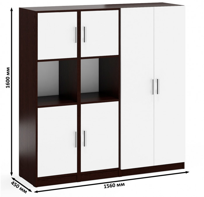 Шкаф С-МД-СК9Ш+Пенал С-МД-СК9П+Пенал С-МД-СК9П, цвет венге/белый шагрень, ШхГхВ 156х45х160 см., универсальная сборка