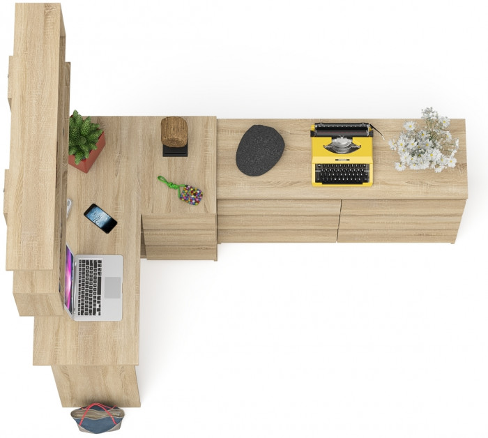 Мори компьютерный стол МС-16 правый + Комод МК1200.6 + Полка 1200, дуб сонома