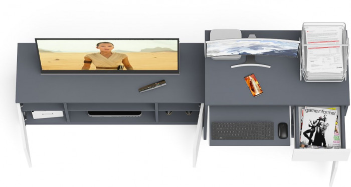 Мори Стол компьютерный МС-1 правый + Тумба МТВ1200.1, цвет графит/белый, ШхГхВ 210,4х50х76,6 см., выдвижной ящик справа, НЕ универсальная сборка