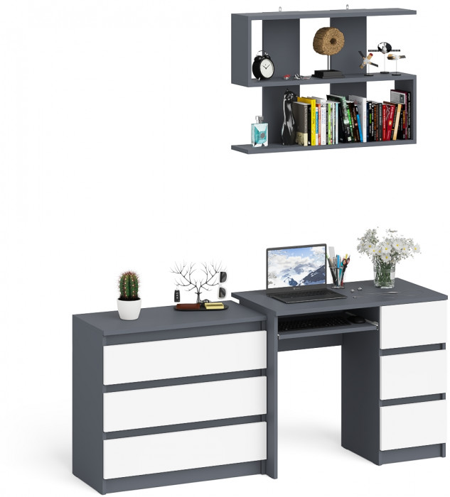 Мори Стол компьютерный МС-6 правый + Комод МК800.1 + Полка 900, цвет графит/белый, ШхГхВ 170,4х50х209,6 см., НЕ универсальная сборка