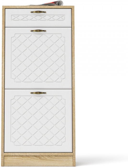 Прихожая П-6 Тумба для обуви 2 секции, цвет дуб сонома/фасады МДФ белое дерево фрезеровка ромб, ШхГхВ 50х35х108,3 см.