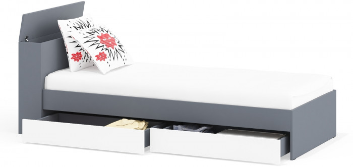 Ксения Кровать с ящиками 0900, графит/белый