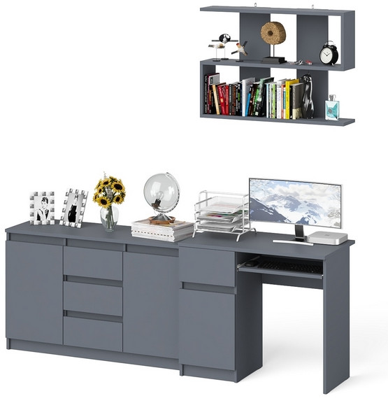 Мори компьютерный стол МС-1 левый + Комод МК1200.3 + Полка 900, графит