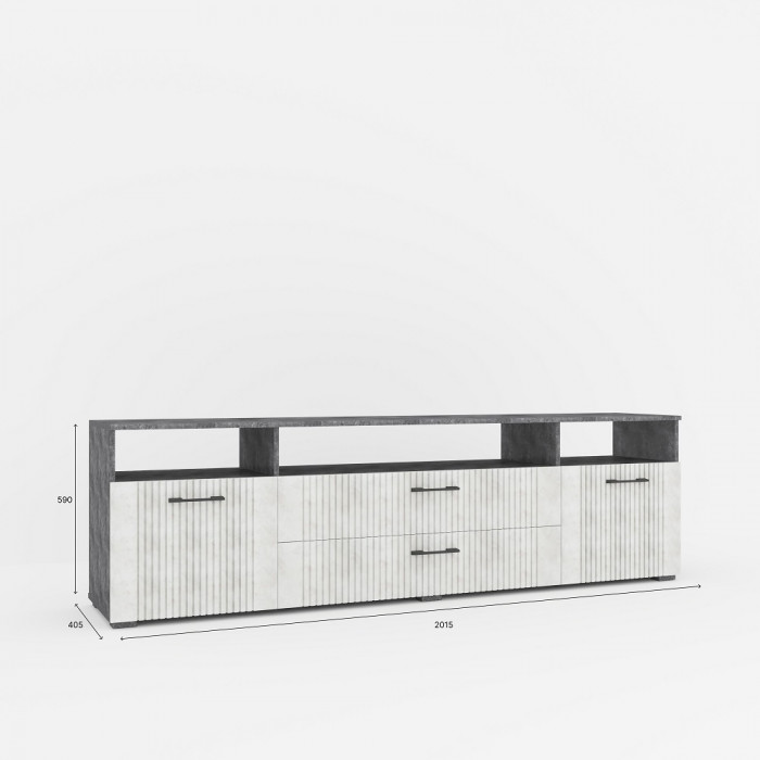 Модульная стенка для гостиной "Денвер" - Бетон спаркс/Перламутр жемчуг